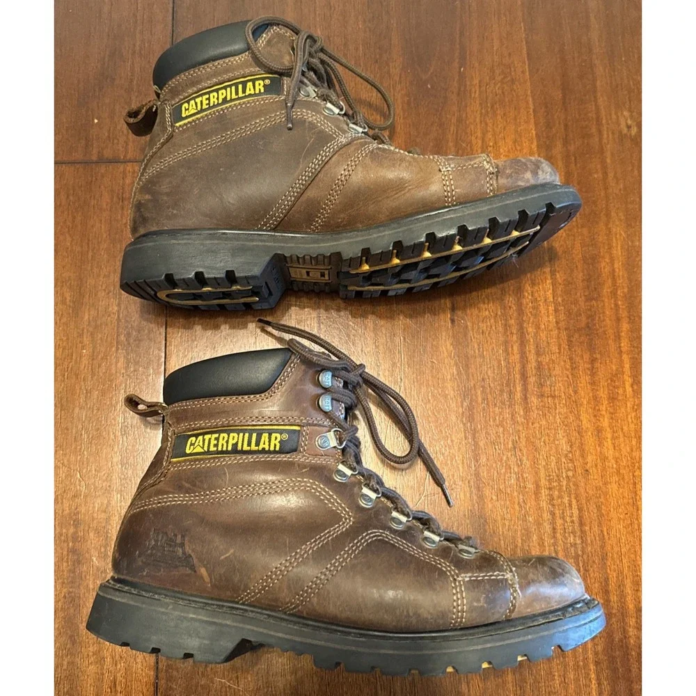CAT Caterpillar Silverton P73237 Men 10.5 M Brown Leather Work Boots Slip Resist